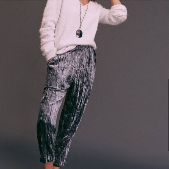 Anthropologie Ettiwa Velvet Crop Pants Blue - Picture 10 of 10